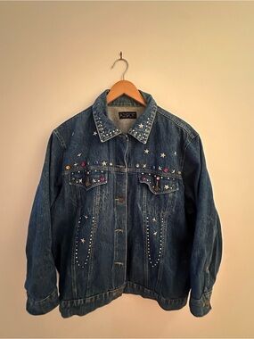 Women's Blue Embellished Denim Jacket